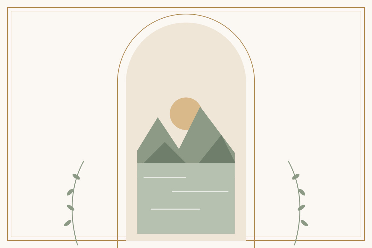 Mountains reflected in a still lake under a pale sun