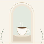 A cup of coffee with rising steam