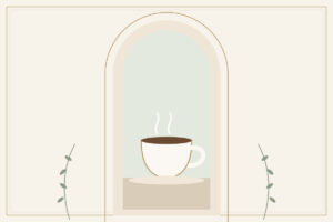 A cup of coffee with rising steam